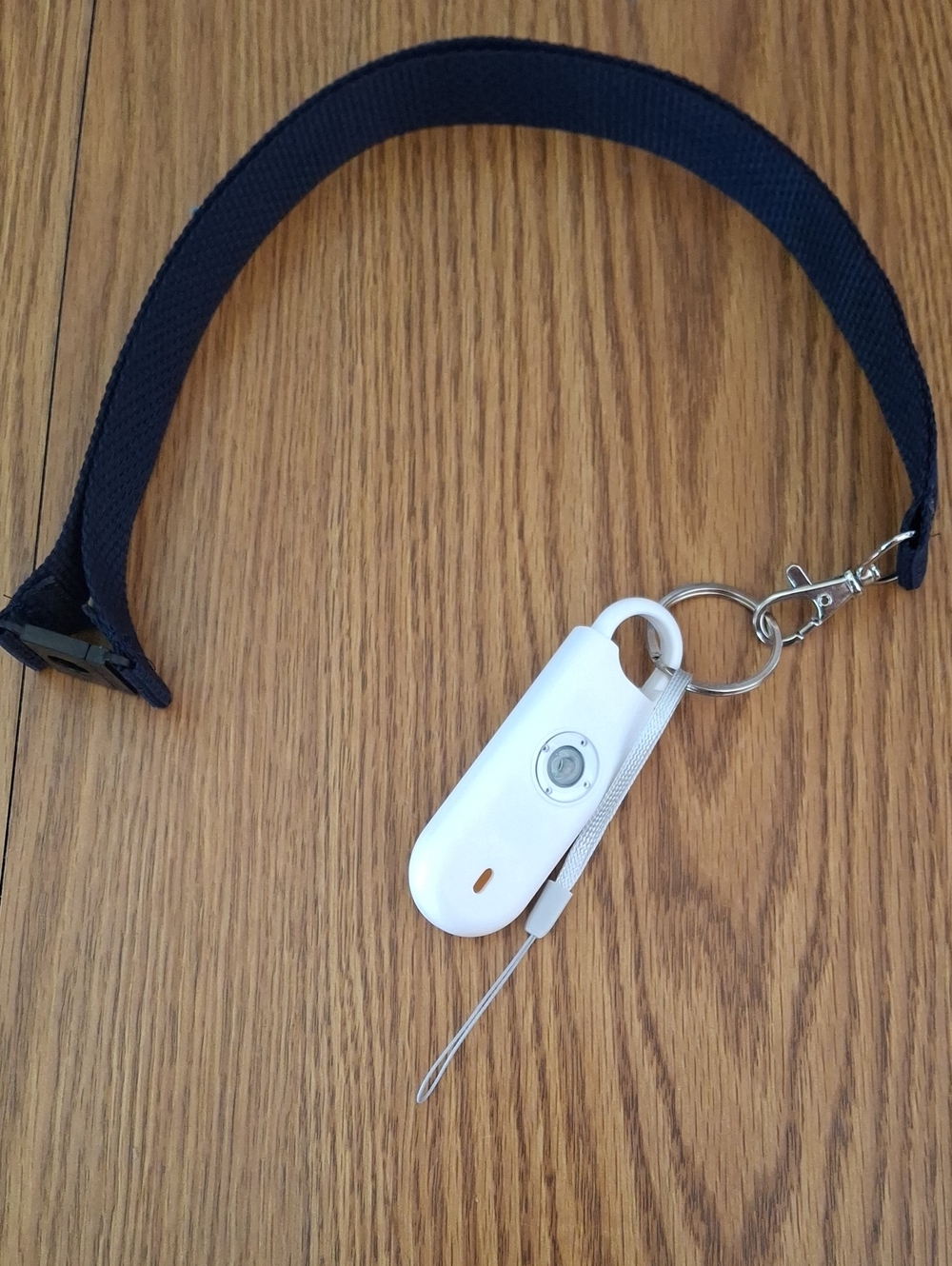 Black Strap Lanyard with White Keychain Alarm